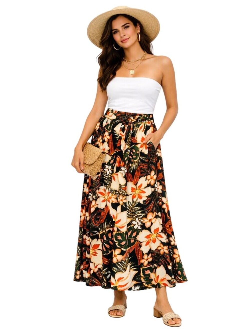 Patrons Of Peace Tropical High-Waist Palazzo Pant Resort Beach Travel Women L